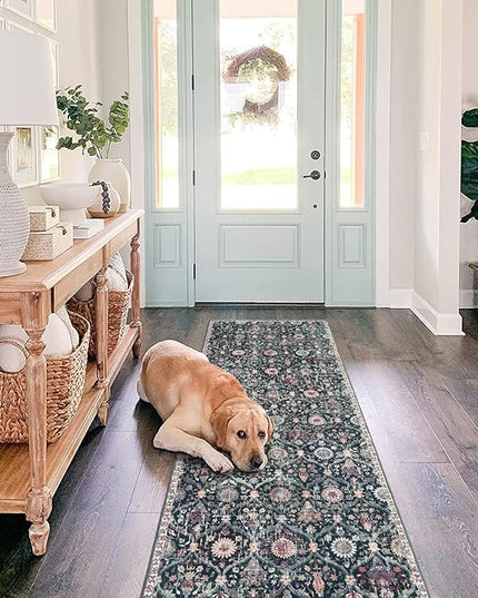 Lahome Moroccan Hallway Rug, 2'5''x8' Kitchen Runner Rugs Non Skid Washable Runners for Hallways, Ultra-Thin Oriental Carpet for Entryway Laundry Room Bedroom Bathroom, Black/Multi