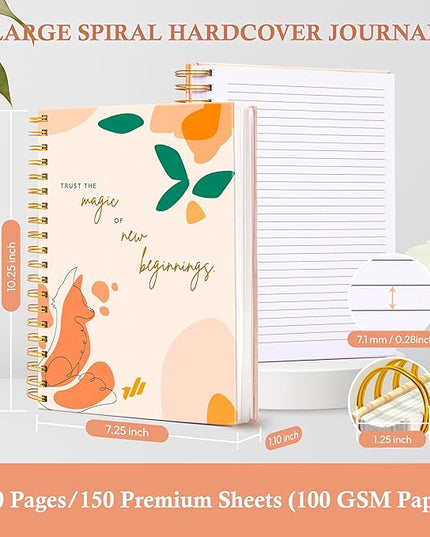 Hardcover Spiral Journal, 10.25" x 7.25", 300 Pages Large College Ruled Notebook for Women, Ideal for Writing, Journaling, Note-Taking, Work, Back to School Gifts for Students