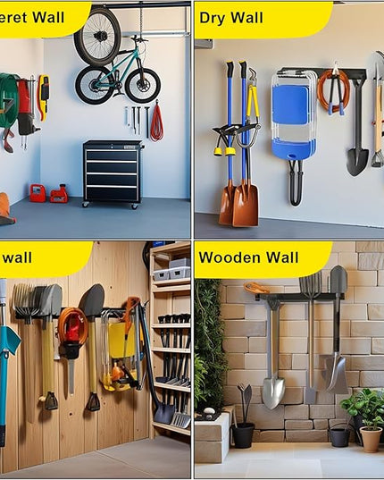 64'' Garage Tool Organizer Wall Mount, 18 PCS Adjustable Garden Tool Hanger Rack, Garage Hooks Heavy Duty, Shovel Holder Wall Mount, Storage Hooks for Hanging in Garage