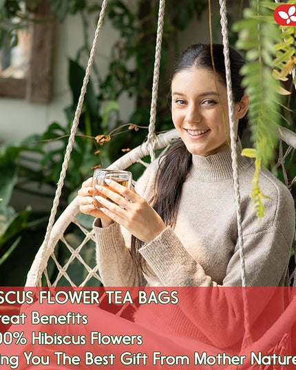 FreshDrinkUS, Premium 10 Hibiscus Flowers Tea Bags, 100% Natural, Pure from Hibiscus Flowers. Loose Flower Herbal Tea. No Sugar, No Caffeine, No Gluten, Vegan.