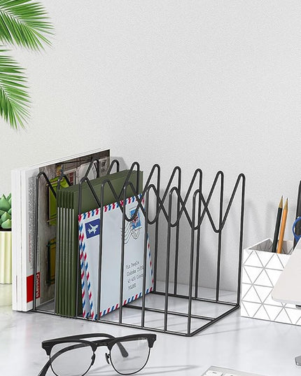 4 Sets File Organizer for Desk,File Sorter Organizer,File Folder Holder/Rack/Stand,Desktop Record/Clipboard Holder,8 Sections Storage,Anti-Scratch/Pilly/Rusty,Metal Stable Holder,Black