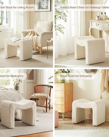 Small Footstool Ottoman Vanity Stool Chair Seating Backless Modern Foot Rest Teddy Velvet Ottoman for Makeup Room Living Room Bedroom Entryway,White (Single 1)