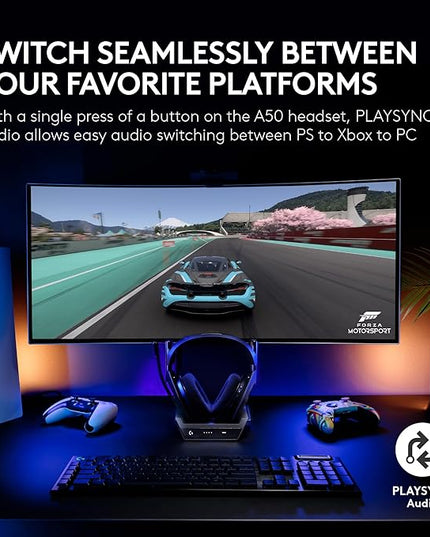 Logitech G Astro A50 Multi-Platform Wireless Gaming Headset + Base Station for PS5/Xbox/PC: PLAYSYNC Audio Switcher, <16bit/48kHz (Console), <24bit/48kHz (PC), 24hr Battery, 2.4GHz & BT - Black