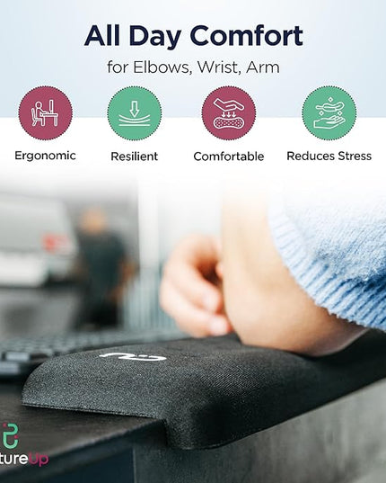EdgeRest PostureUp L-Shaped Desk Long Wrist Rest Elbow, Forearm & Wrist Comfort Support for Table or Desk Edge, Non-Slip, Memory Foam Padding, Ergonomic Design for Work, Universal Fit, Black