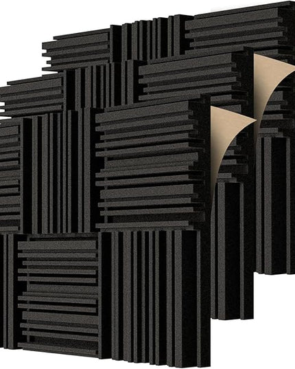 TroyStudio Self-adhesive Acoustic Foam Panels, 12 X 12 X 2 Inches 18 Pcs Broadband Sound Absorbing Foam, Dense Soundproof Padding Tile, Recording Studio Foam Absorber, Groove Decorative Wall Panel