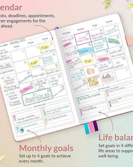 GoGirl Planner and Organizer for Women – Compact Size Weekly Planner, Goals Journal & Agenda to Improve Time Management, Productivity & Live Happier. Undated – Start Anytime, Lasts 1 Year – Rose Gold