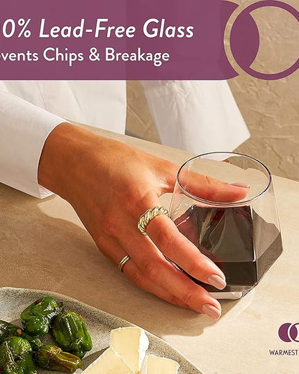 Hexagon Stemless Wine Glasses Set of 6 – Elegant 10.5 oz, Durable, Dishwasher Safe, Spill-Proof Design, Perfect for Wine, Cocktails, Whiskey, Everyday Use, Dinner Parties, and Entertaining, Giftable
