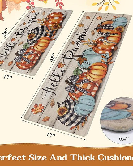 Pauwer Fall Kitchen Rugs Set of 2, Pumpkin Truck Anti Fatigue Kitchen Floor Mat, Non Slip Farmhouse Cushioned Kitchen Mats for Floor, Kitchen Runner Rug Floor Carpet Fall Harvest Thanksgiving Decor