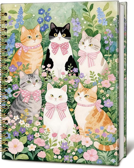 LIANHW Coquette Cute Pink Bow Cats Notebook for Women Girls, Cute Preppy Aesthetic School Supplies, Cat Lover Gifts, Coquette Pink Bow Hardcover Lined Notebook 5.5 x 8.3