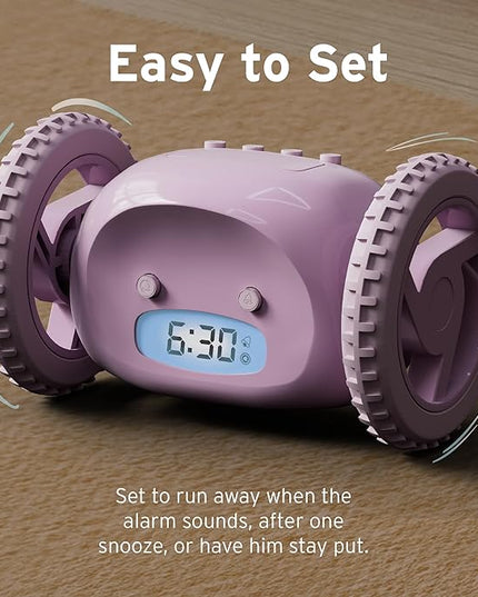 CLOCKY Alarm Clock on Wheels – Loud Rolling Alarm Clock for Heavy Sleepers | Runaway Clock That Jumps & Runs to Wake You Up | Funny Unique Gift for Adults & Teens (Lavender)