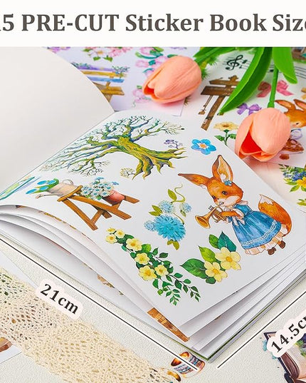 Snycler Sticker Book - 20 Sheets Vintage PET Stickers for Scrapbooking, Junk Journaling, Ephemera, and Decorative Crafts-Concert in The Forest