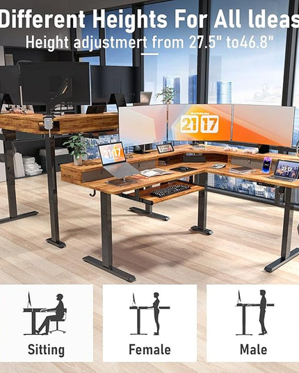 L Shaped Standing Desk with USB Charging Port & 4 Drawers,63 x 55 inch Electric Adjustable Height Corner Stand Up Desks with Keyboard Tray & Storage,Sit Stand Computer L Desk for Gaming Office