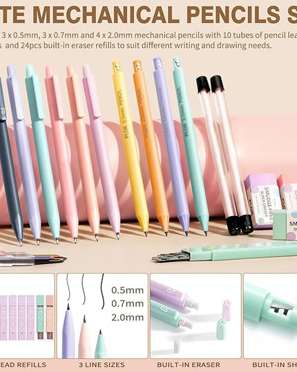 62PCS Aesthetic School Supplies with Cute Pencil Case, Pastel Highlighters Black Ink Gel Pens Mechanical Pencils Kit, Back to School Supplies College Essentials Preppy Stationary Set for Student Girls