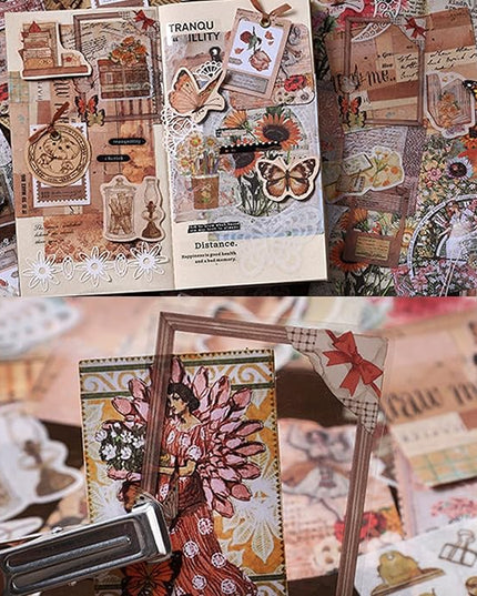 Esweny 100 PCS Vintage Ephemera Pack Journaling Scrapbooking Supplies Scrapbook Sticker Paper Kit for Junk Journal Planners Collage Craft Notebooks Decoupage Album (Sunflower)