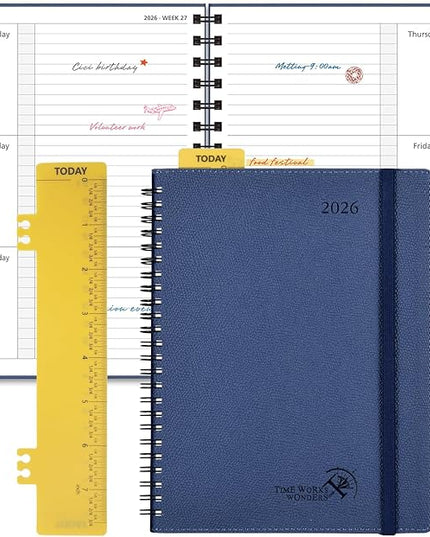 POPRUN 2026 Weekly and Monthly Planner Calendar, January 2026 - December 2026,Medium-6.75" x 8.75" Spiral Bound Appointment Book, Includes Monthly Tabs, Inner Pocket,Soft Cover - Navy Blue