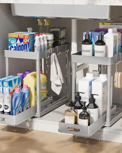 2 Pack Pull-Out Storage Organizers, Under Sink Organizer and Storage for Bathroom & Kitchen,Multi-Purpose Under Cabinet Organizers and storage Black
