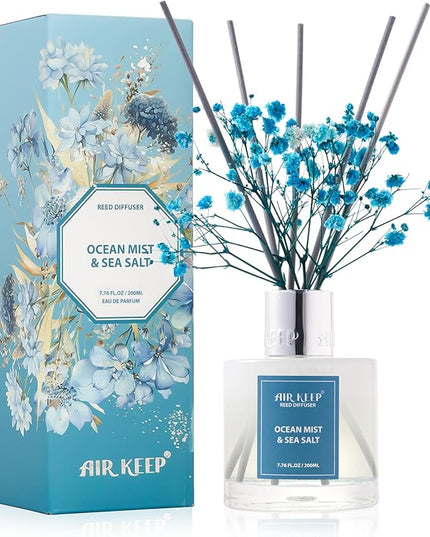 Airkeep Reed Diffuser Set/Ocean Mist&Sea Salt/6.76 fl oz(200ml)/1 Pack/Home & Office Decor Aromatherapy Diffuser Oil Gift Set