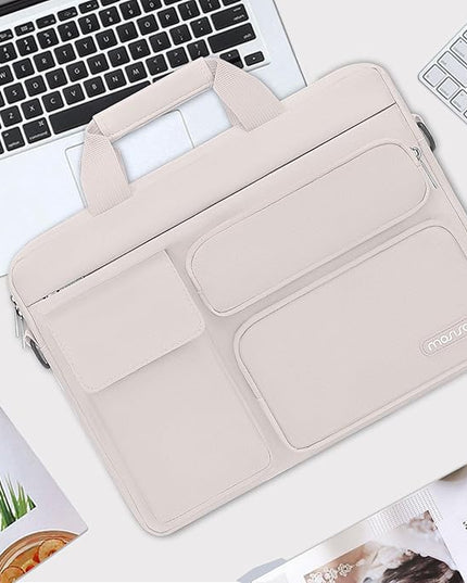 MOSISO Laptop Shoulder Bag 15.6 inch, 15-15.6 inch Computer Bag Compatible with MacBook Pro 16 inch, HP, Dell, Lenovo, Notebook with 2 Raised&1 Flapover&1 Horizontal Pocket&Handle&Belt, Stone Gray