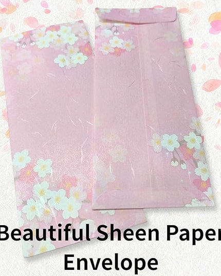 Japanese Cherry Blossom Envelopes 8 Pack, Made in Japan, (Dark Pink), Elegant Washi Paper, Self Sealing, Sakura