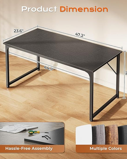 PRAISUN 47 X 24 Inch Computer Desk with Deeper Desktop, Gaming Office Writing Work Desk for Home Office, Study, Bedroom, Work from Home, Metal Frame, Black