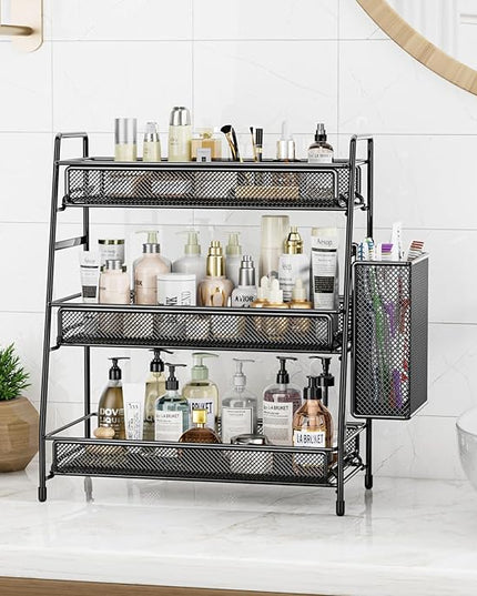 EKNITEY Bathroom Countertop Organizer Shelf - 3 Tier Counter Spice Rack Metal Makeup Rack Small Coffee Station Organizer for Sink/Bedroom/Living room/Kitchen/Office