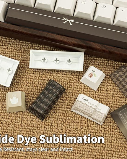 145 Keys Elegant Brown and Warm Beige Keycap Set, Five Side Dye Sublimation Cherry Profile PBT Key Caps for Mechanical Gaming Keyboard