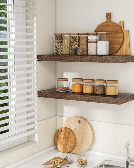 RICHFOCUS 36Inch Floating Shelves for Wall 2 Pack Shelves for Bedroom|Kitchen|Bathroom Wall Mounted Rustic Wood Floating Shelf with Invisible Brackets for Books|Storage|Decor, Rustic Brown