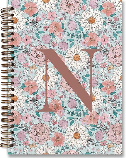 Vintage Floral Personalized Notebook, Initial Letter N Notebook Journal ,Vintage Flower Notebook for Work School Office Supplies,,Monogrammed Notebook for Women Teen Girl,Back to School Supplies 5.5 x 8.3