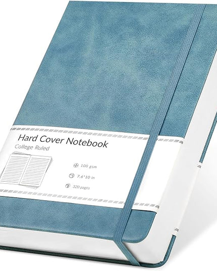 CAGIE Lined Journal Notebook, 320 Pages College Ruled Notebook, 100 Gsm Paper Thick Journal, B5 Hardcover Leather Journals for Writing Women Men, 7.6x10 In, Blue