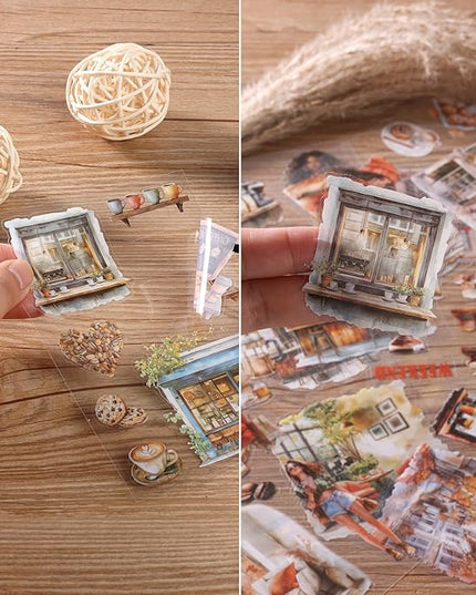 Auguro Scrapbooking Sticker 20 Sheets 120 Pre-Cut PET Coffee Shop Girls People Stickers Books for journaling Scrapbook Supplies Coffee Sticker Book for Scrapbooking