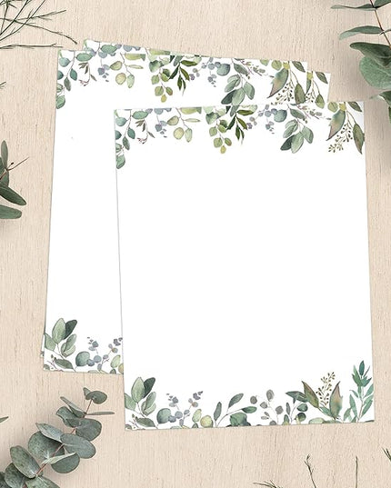 Leaf Theme Paper Stationery, Greenery Letterhead Paper 8.5 x 11 Inches, 50 Sheets, Elegant Writing Paper, Pretty Stationary Paper, Decorative Printer Paper