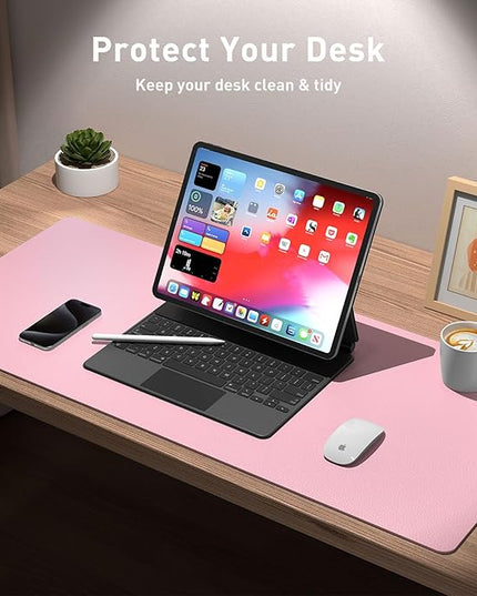 Aothia Leather Desk Pad Protector, Office Desk Mat, Large Mouse Pad, Non-Slip PU Leather Desk Blotter, Laptop Desk Pad, Waterproof Desk Writing Pad for Office and Home (48"x17", Fairy Pink)