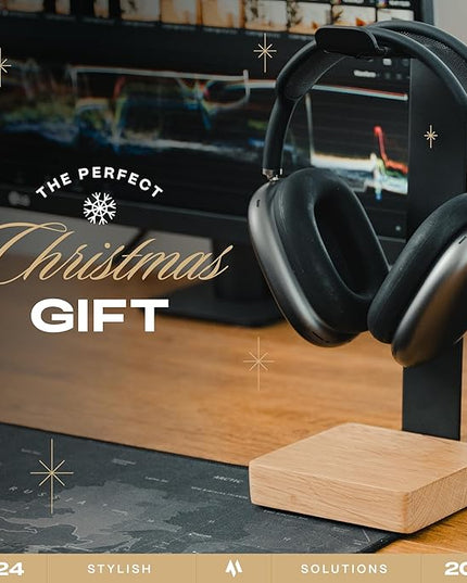 Universal Headphone Stand for Desk, Solid Wood Gaming Headset Stand, Heavy Duty Wooden Headphones Holder, Compatible with Airpods Max and More