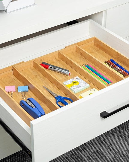 Utoplike Bamboo Expandable Kitchen Drawer Organizer, Adjustable Utensil Holder and Cutlery Tray Organiser, Drawer Divider for Silverware, Flatware, Knives in Kitchen, Bedroom, Living Room, 5 Slot