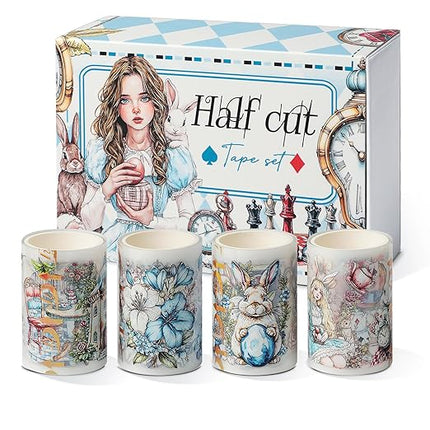 Snycler Pre-Cut Fairy Tale Themed PET Washi Tapes - Vintage Aesthetic Tape Stickers for Journaling, Scrapbooking, Junk Journals, Crafts, Planners - 4 Rolls