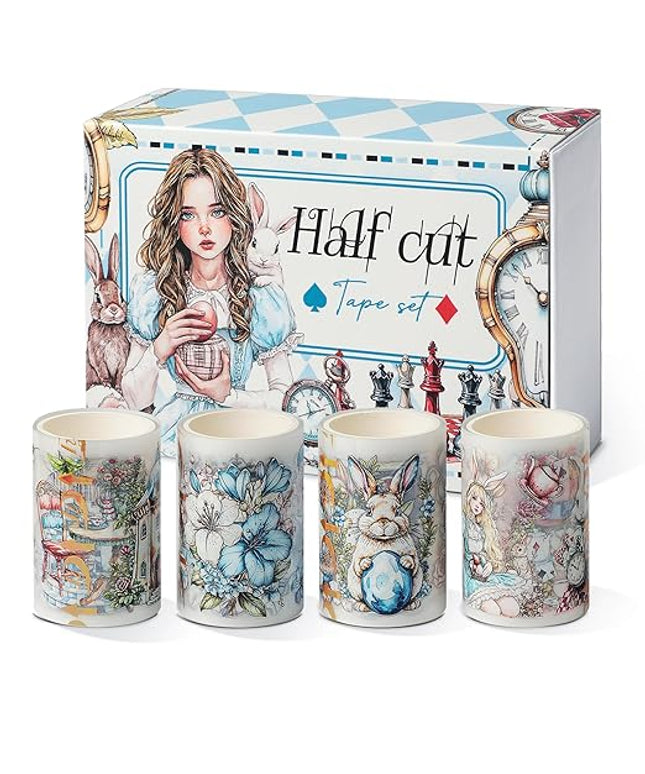 Snycler Pre-Cut Fairy Tale Themed PET Washi Tapes - Vintage Aesthetic Tape Stickers for Journaling, Scrapbooking, Junk Journals, Crafts, Planners - 4 Rolls