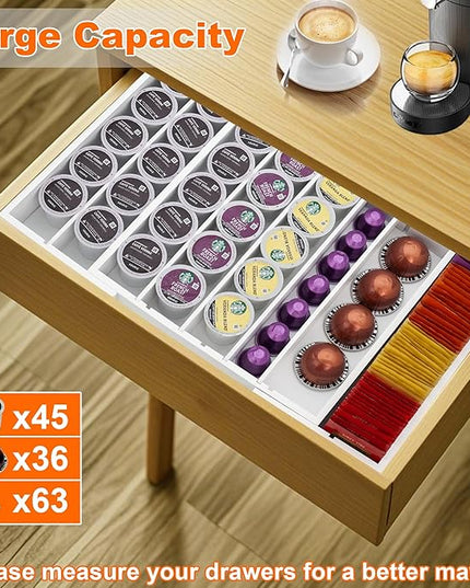 MinBoo Bamboo Drawer Organizer - Expandable K Cup & Pods Holder, Coffee Pod Storage, Tea Organizer, Versatile Kitchen Accessory Organization and Storage,White