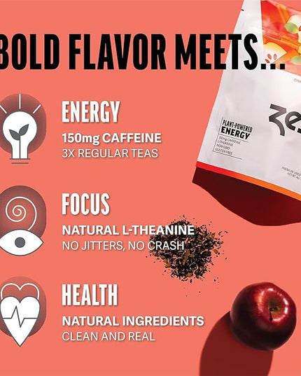 Zest 150mg High Caffeine Energy Loose Leaf Blend - Cinnamon Apple Black Tea - 4 Oz - All Natural Strong Flavored Healthy Coffee Alternative Highly Caffeinated Substitute - Perfect for Keto Diet