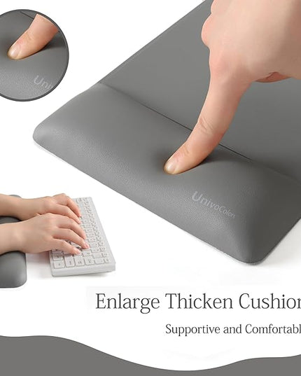 UnivoColors Design-Wave Set of Keyboad Wrist Rest & Mouce Pad,Artificial Sheepskin+Memory Foam+Ergonomic+Anti-Slip Gel, Resilience Support During Work and Gaming,Keyboard Accessory,Grey