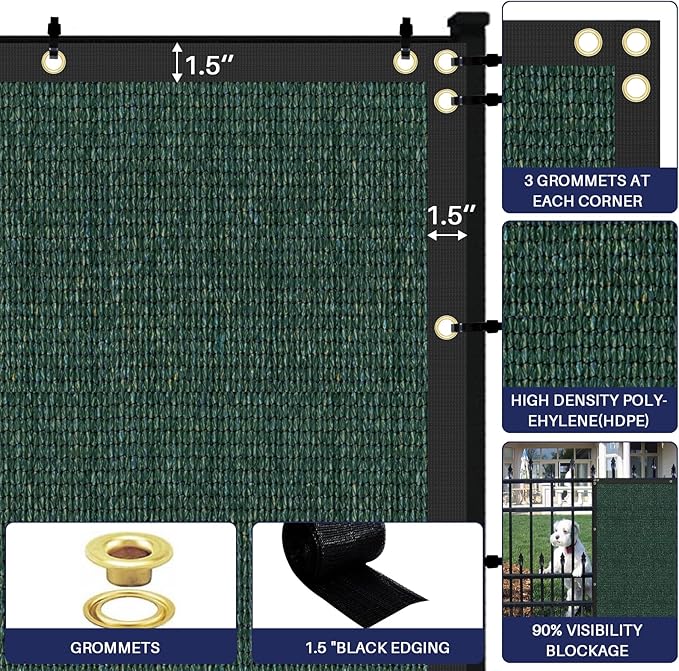 Windscreen4less Privacy Fence Screen Heavy Duty Windscreen Fencing Mesh Fabric Shade Net Cover with Brass Grommtes for Outdoor Wall Garden Yard Pool Deck, 6'x276' Green
