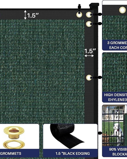Windscreen4less Privacy Fence Screen Heavy Duty Windscreen Fencing Mesh Fabric Shade Net Cover with Brass Grommtes for Outdoor Wall Garden Yard Pool Deck, 6'x10' Green