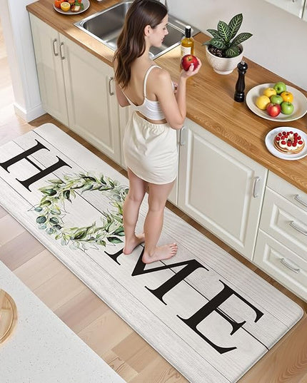 KIMODE Kitchen Mats Cushioned Anti Fatigue 24" x 71", Farmhouse Kitchen Rugs Runner Stain Resistant, Wide Ergonomic Standing Long Non Slip Waterproof Kitchen Floor Mat for Sink Laundry, White