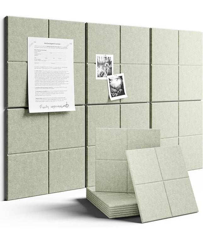 Large Felt Bulletin Board 36"x24", 6-Pack 4-Compartment Wall Organizer, Cork Board Alternative with 60 Removable Adhesive Tabs, Modular Felt Panels for Home Office, Classroom and Study-Sage