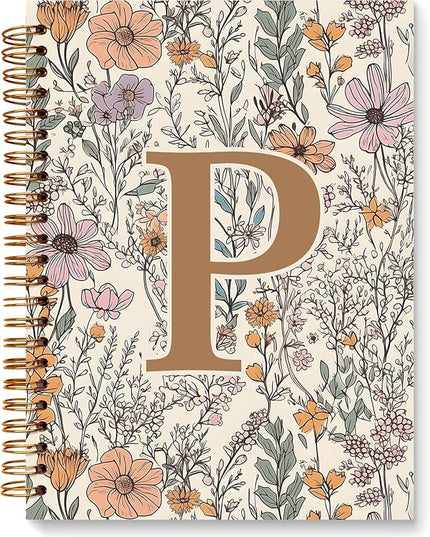 JXREQ Vintage Boho Floral Personalized Notebook, Initial Letter P Notebook Journal, Monogram Notebook, Monogrammed Gifts for Women, Boho Office Supplies, Flower Spiral Notebook 5.5x8.3