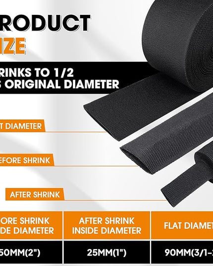 SUNNAREPOON Black 2:1 Ratio Automotive Heat Shrink Braided Sleeving,Wear-Resistant Flat Woven Shrinkable Sleeve Fabric Car Cable Wires Hoses Protection (2"-66ft)