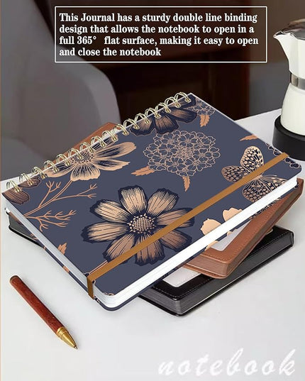 Spiral Journal Notebook for Women, Hardcover A5 College Ruled Notebook, 120 Pages, Thick Paper, Cute Lined Journal for School, Office & Work, 6 x 8.4 in(Vintage Gold Flowers)