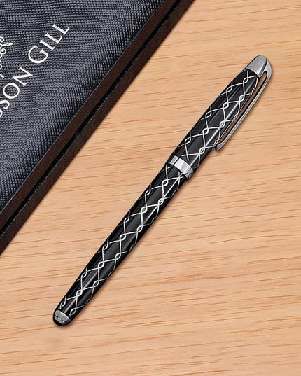Webson Gill ‘The Weaver’ Black Luxury Executive Fountain Pen, Polished Lacquer & Chrome, Medium Nib, Smudge Free No Bleed, Use Any Fountain Ink w/Included Converter, Fits Cartridges (sold separately)