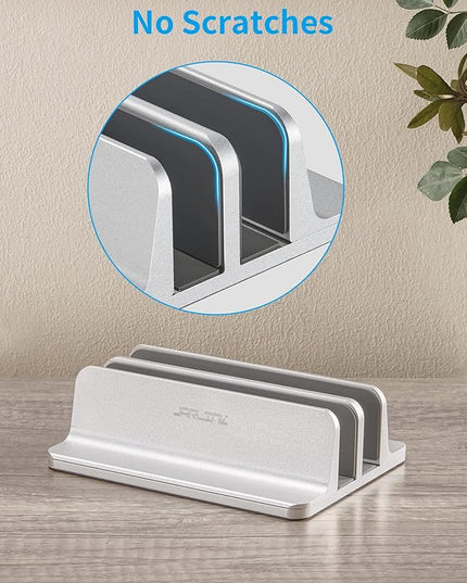 JARLINK Vertical Laptop Stand Holder, Aluminum Double Desktop Stand Holder with Adjustable Dock (Up to 17.3 inch), Compatible with MacBook, Surface, Chromebook, and Gaming Laptops, Silver
