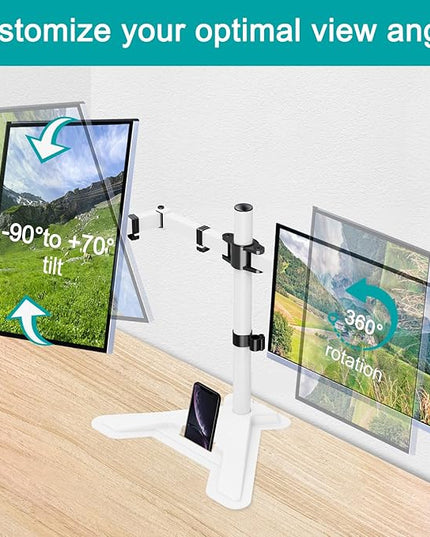 MOUNT PRO Dual Monitor Stand, Free-Standing Full Motion Monitor Desk Mount Fits 2 Screens up to 27 inches,17.6lbs with Height Adjustable, Swivel, Tilt, Rotation, VESA 75x75 100x100,White