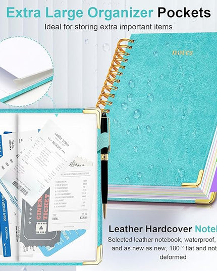 Hardcover Spiral Notebook 8.5"x11" Journal Notebook with Tabs and Removable Dividers 300 Pages 5 Subject Notebook College Ruled, Faux Leather Spiral Bound Notebook for Women School Work(Blue)